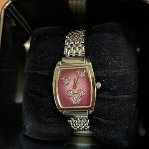 Disney Mickey Mouse Silhouette Heads (3) Ladies Silver Watch